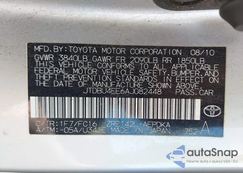 2010 Toyota Corolla Le z USA, uszkodzony, nr VIN JTDBU4EE6AJ082448